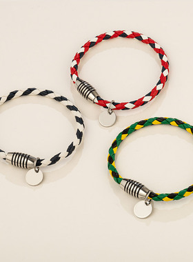 男生真皮原创设计欧美风拼色手链