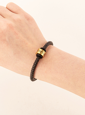 金色串珠幸运手链男生皮绳