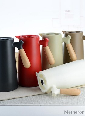 1L Home Thermal Flask Coffee Glass Liner Solid Wood Handle I