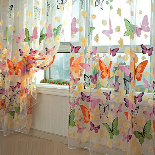 Lovely Hot Sales Butterfly Print Sheer Voile Curtain Door W - 图0
