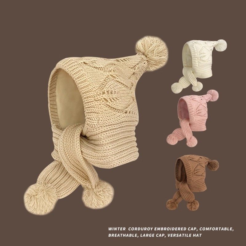 韩版儿童帽子围巾一体加厚保暖针织帽冬季可爱卡通护耳百搭套头帽,淘宝优惠券,粉丝福利购,淘宝优惠卷