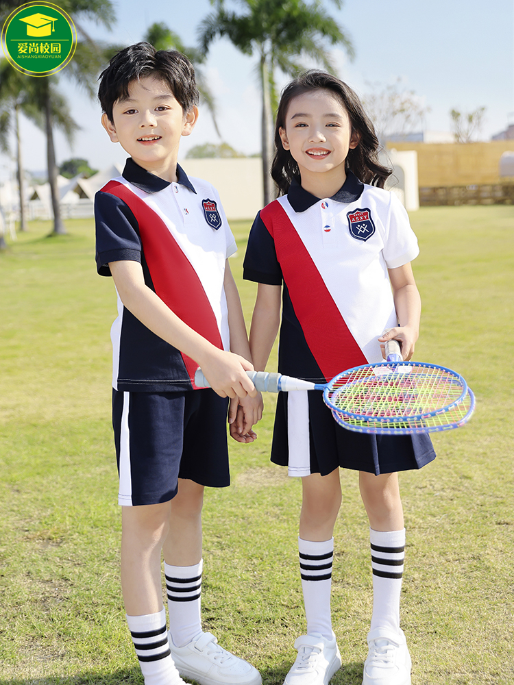 短袖小学生校服学院风两件套夏季儿童运动套装幼儿园园服夏装班服 - 图0