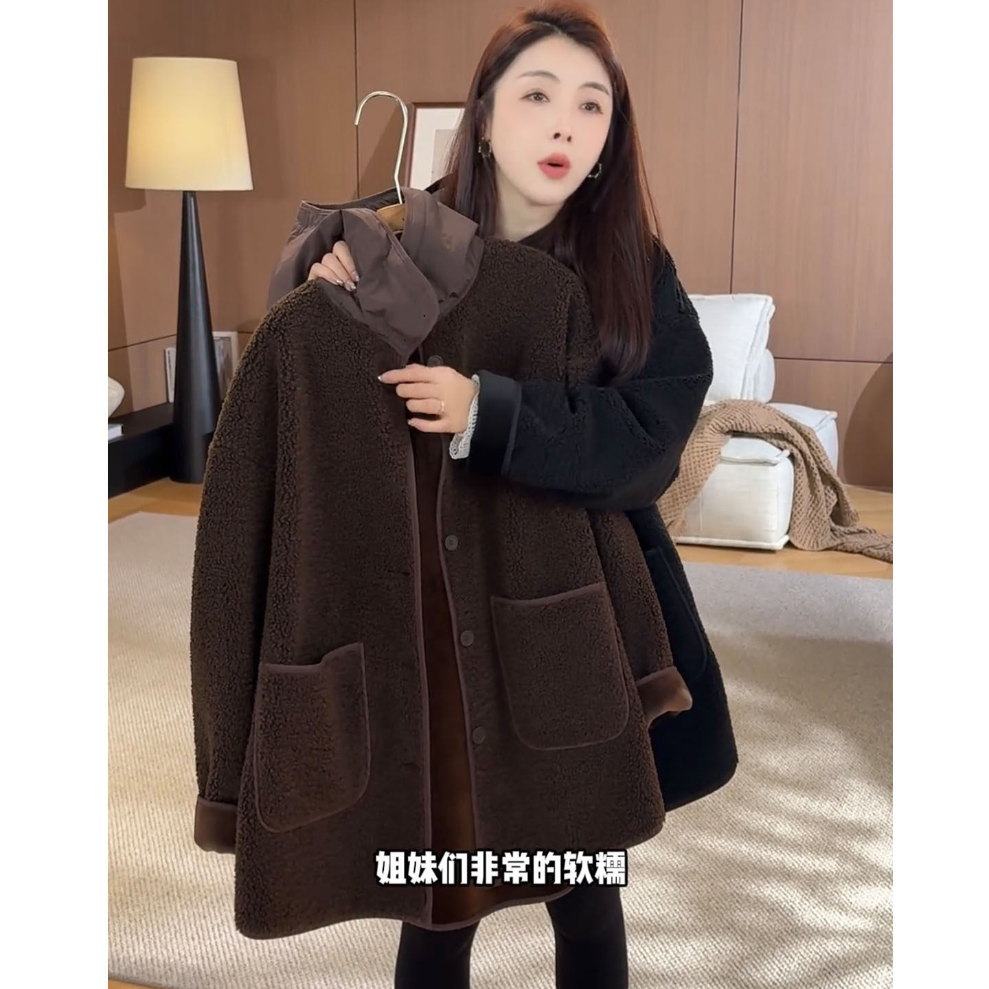 加厚连帽羊羔毛外套女款2025新款爆款韩版皮毛一体中长款冬季大衣 - 图0