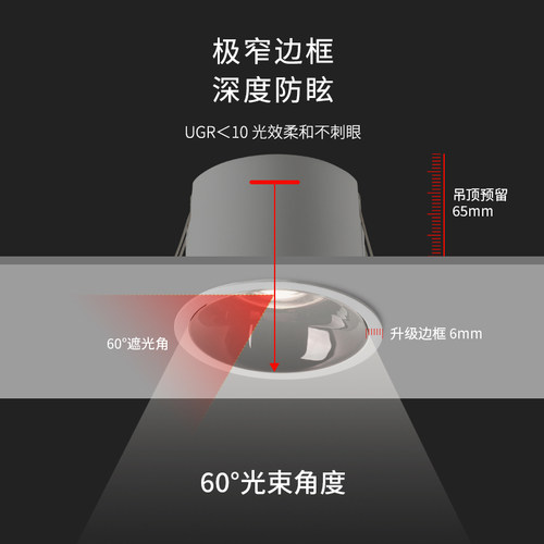 罗兰Pro防眩筒灯75客厅过道厨房嵌入式RG0全光谱高显指护眼无主灯 - 图1