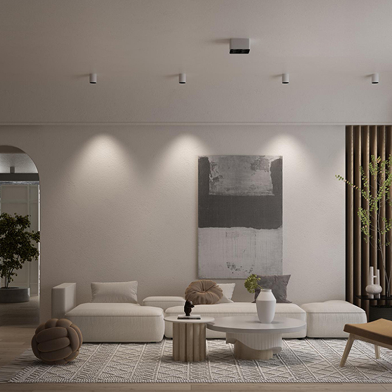 明装防眩射灯北欧无主灯圆形简约客厅家用背景墙免开孔筒灯吸顶灯 - 图1