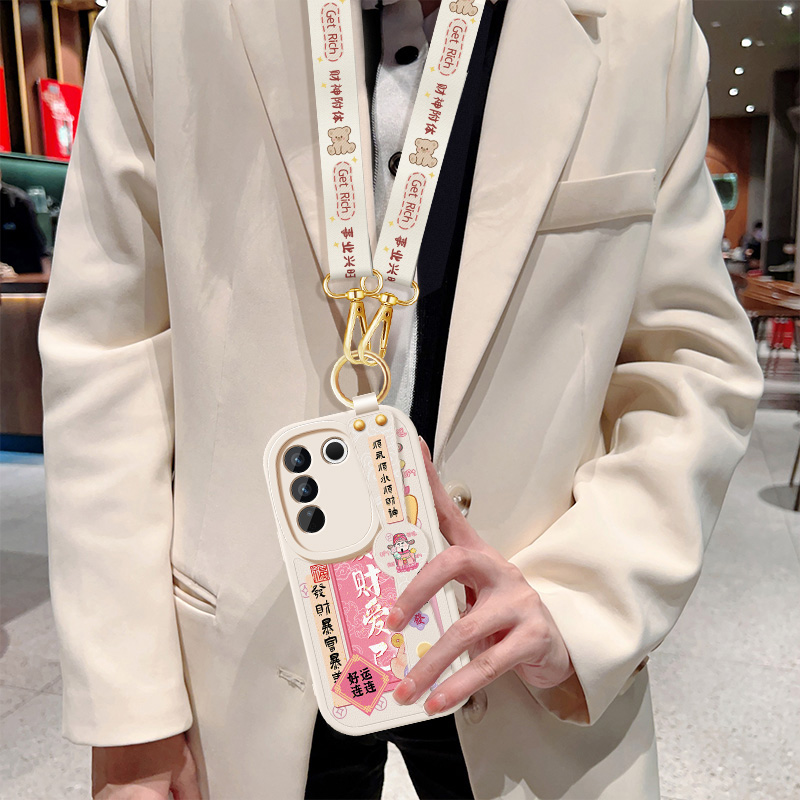 适用vivos16手机壳s16pro新款女士爱财爱己s16e背带斜跨腕带防摔por软壳vivo挂绳小羊皮保护套pr0简约后外壳 - 图2