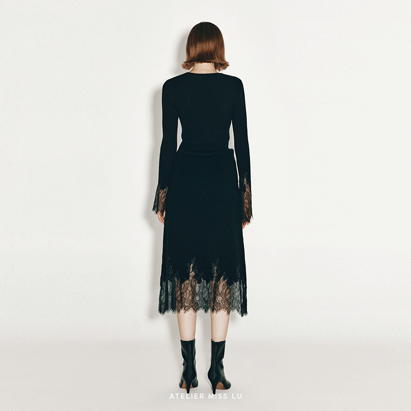 AtelierMissLu【一片夜云】2024秋冬蕾丝拼接羊绒羊毛混纺上衣,淘宝优惠券,粉丝福利购,淘宝优惠卷