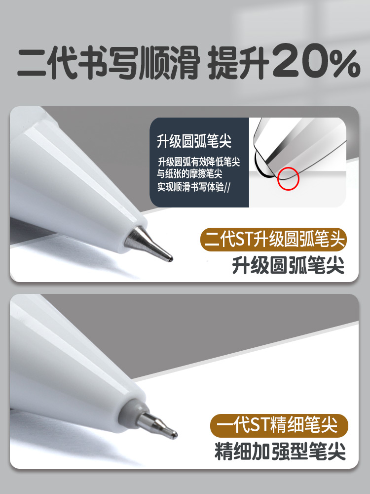 得力速干刷题笔按动中性笔ST笔头按动笔0.5考试专用笔黑色水笔签字笔学生用品按动式水性碳素黑笔简约小白笔-图2