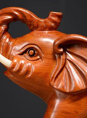 花梨木雕大象摆件一对纳福吸水小象实木质客厅玄关吉祥装饰工艺品