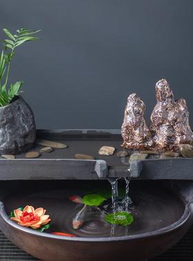 鱼缸流水摆件过滤器循环水池净水养鱼造景装饰创意景德镇陶瓷