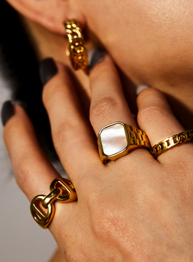 3W配饰方形时尚电镀欧美小众戒指