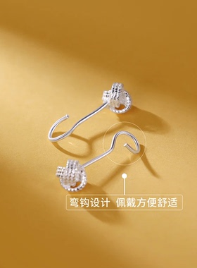 S999纯银如意结弯钩耳钉