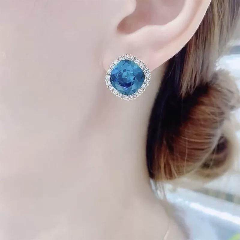S925纯银蓝色水晶耳环新款爆款高级感轻奢小众设计女简约耳钉百搭,淘宝优惠券,粉丝福利购,淘宝优惠卷