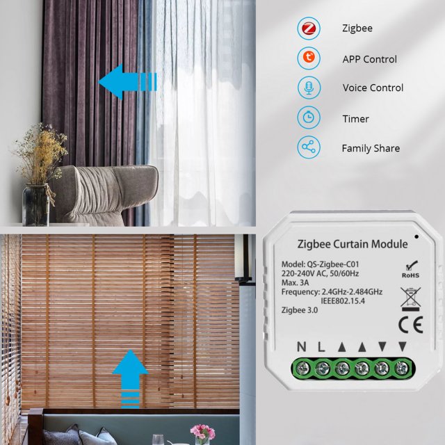 Tuya ZigBee 3.0 Tuya Smart Life Curtain Switch Module for Ro - 图0