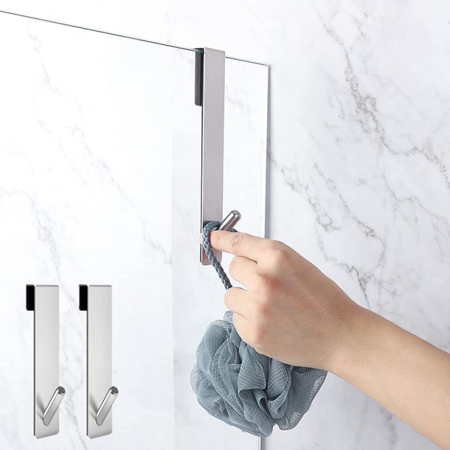 12.5cm Stianless Steel Shower Door Hooks Punch Free Frameles - 图0