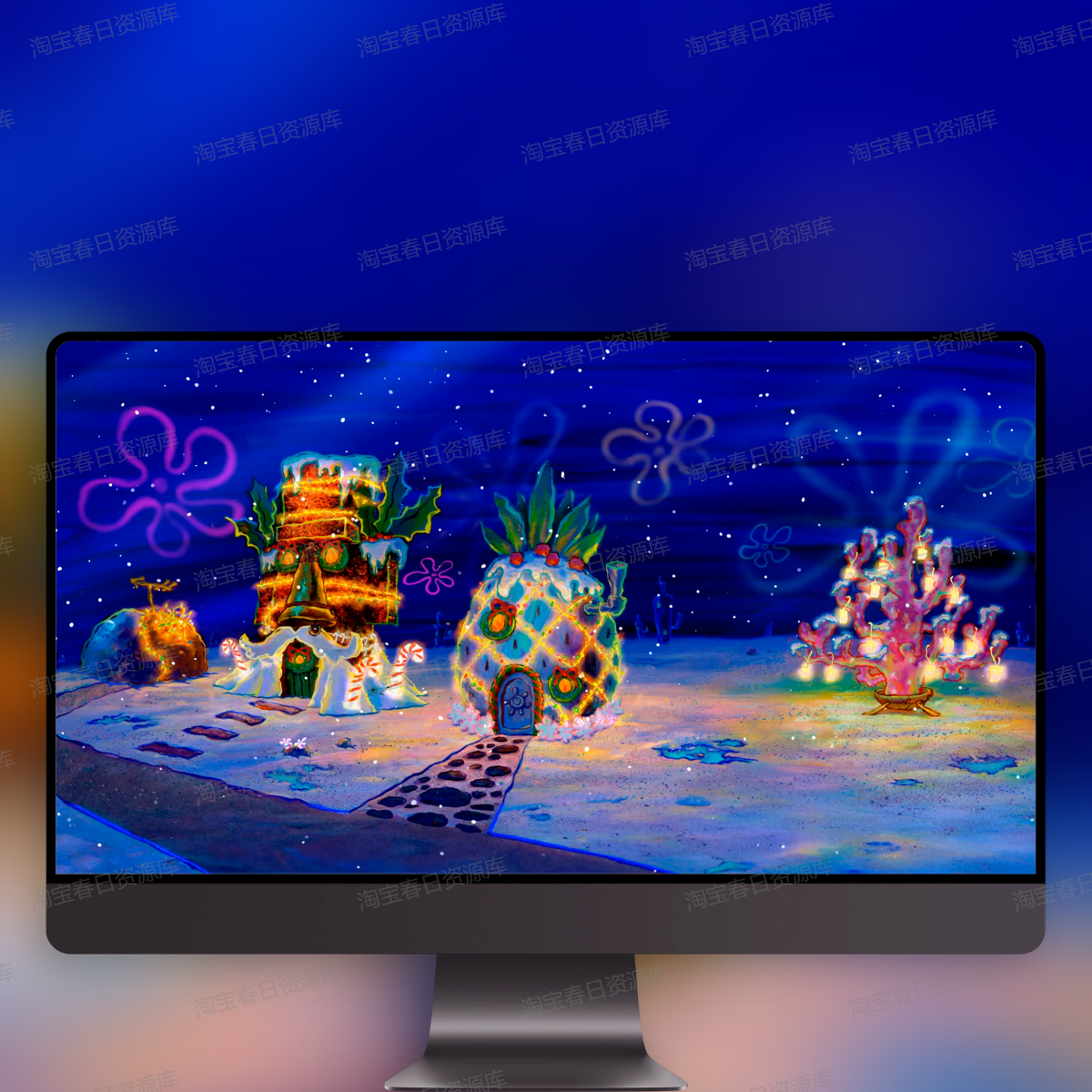 海绵宝宝圣诞比奇堡主题动态+静态3款壁纸ipad平板笔记本台式电脑,淘宝优惠券,粉丝福利购,淘宝优惠卷