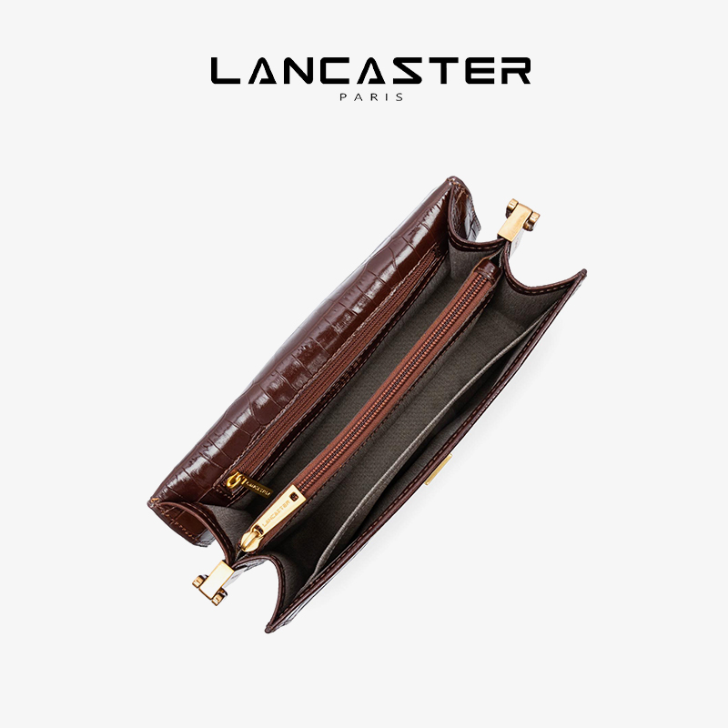 Lancaster Exo Ily系列进口头层牛皮鳄鱼纹高级手提斜挎女包大号-图1