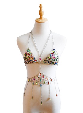 欧美新款配饰 水晶 文胸链 夏季沙滩渡假比基尼身体链套装