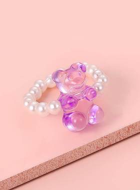Colored animal cartoon ring esin pearl index finger ring指环