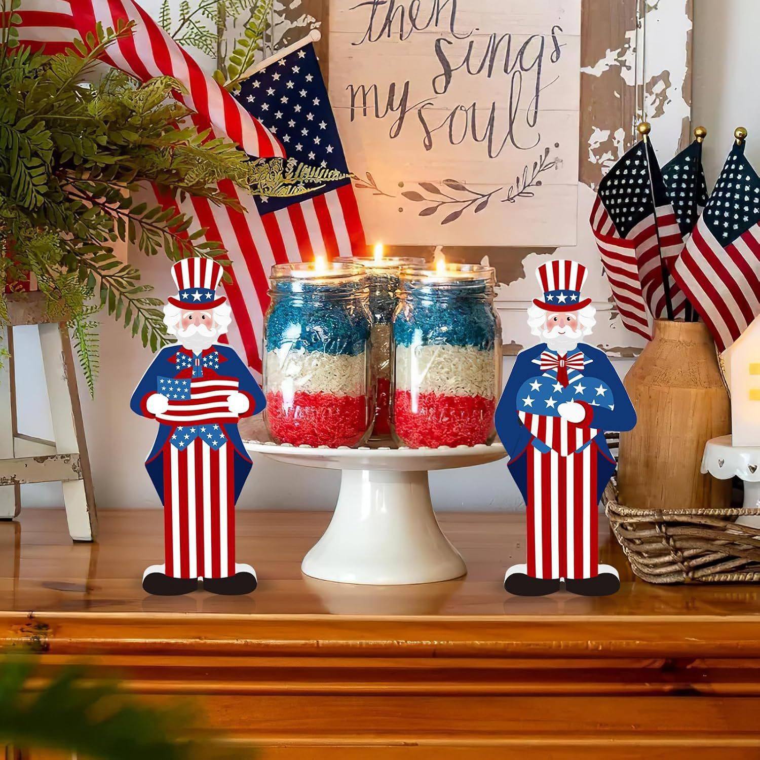 亚马逊独立日木质桌面摆件阵亡将士纪念日农舍爱国桌面中心装饰,淘宝优惠券,粉丝福利购,淘宝优惠卷