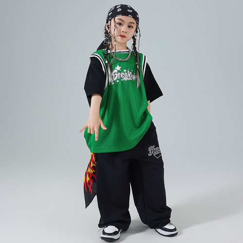 乐咪酷儿童街舞服装嘻哈风炸街男童潮服hiphop演出服街舞女孩套装 - 图2