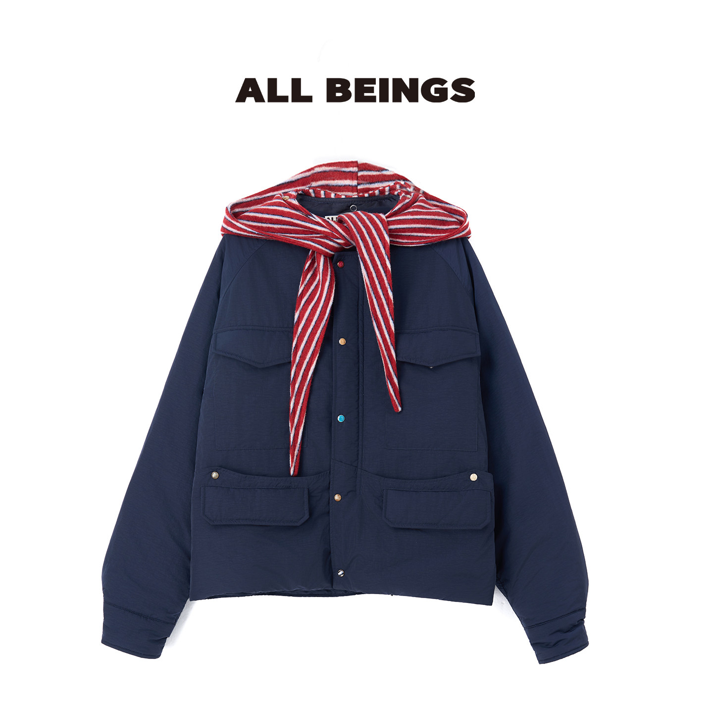 ALL BEINGS2025AW秋冬新款设计感 围巾搭片彩扣谷仓棉服夹克外套 - 图3