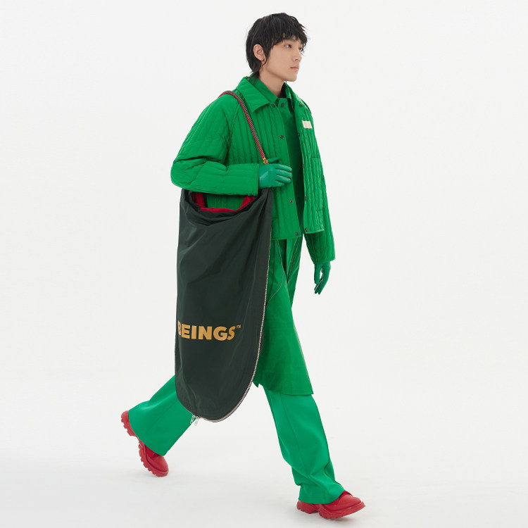 all beings绿色羽绒夹克都市潮绗缝 ALLBEINGS短外套