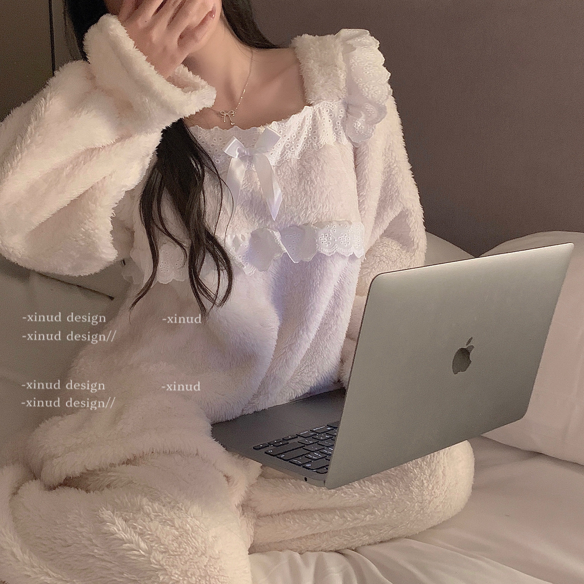 高级感花边睡衣女珊瑚绒秋冬新款宫廷风睡裙加绒法兰绒家居服套装,淘宝优惠券,粉丝福利购,淘宝优惠卷