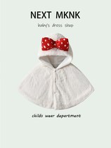 UK NEXT MKNK baby butterfly knot female baby cute autumn and winter windproof cloak and velvet jacket