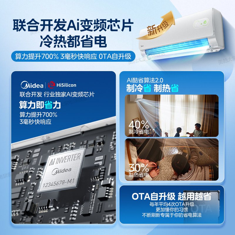 美的空调新一级变频大1.5匹1P家用冷暖酷省电二代挂机官方旗舰店
