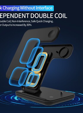 FDGAO 3 in 1 Qi Wireless Charger Station 15W Fast Charging