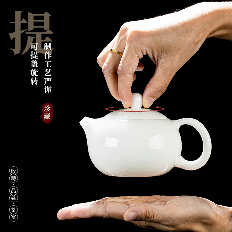 钰铨龙门 曾松茂大师手工冰种玉瓷釉烧精密旋转西施壶陶瓷泡茶壶 - 图0