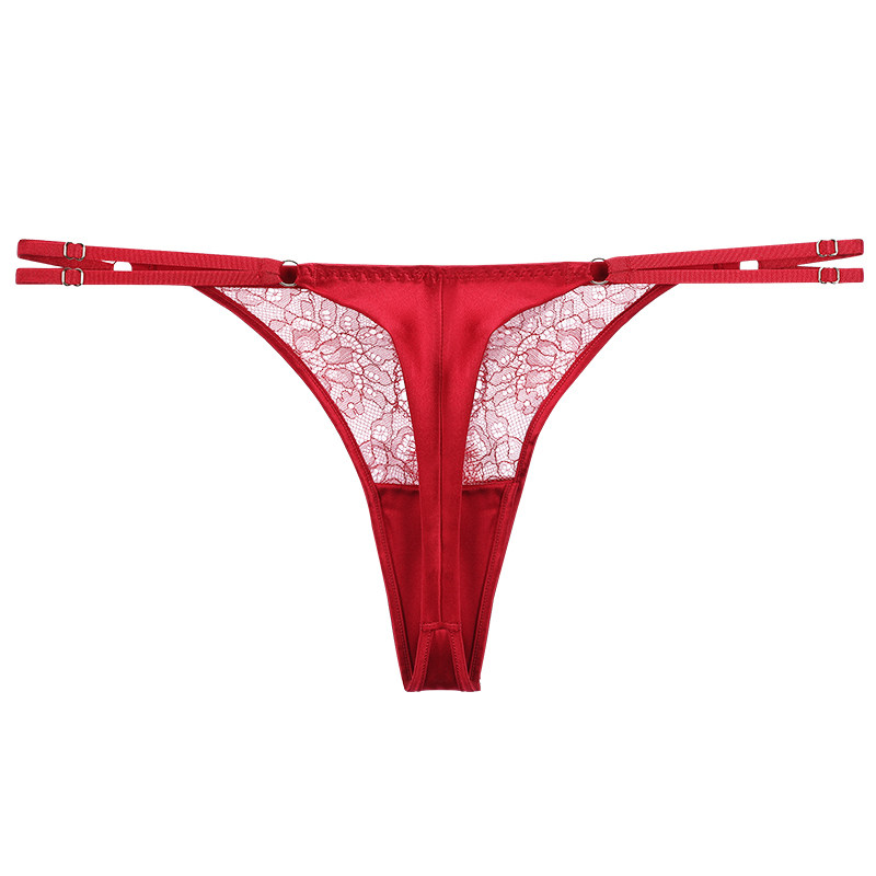 桑蚕丝性感内裤女 情调红色镂空裤头 透明蕾丝低腰轻奢真丝T裤女,淘宝优惠券,粉丝福利购,淘宝优惠卷