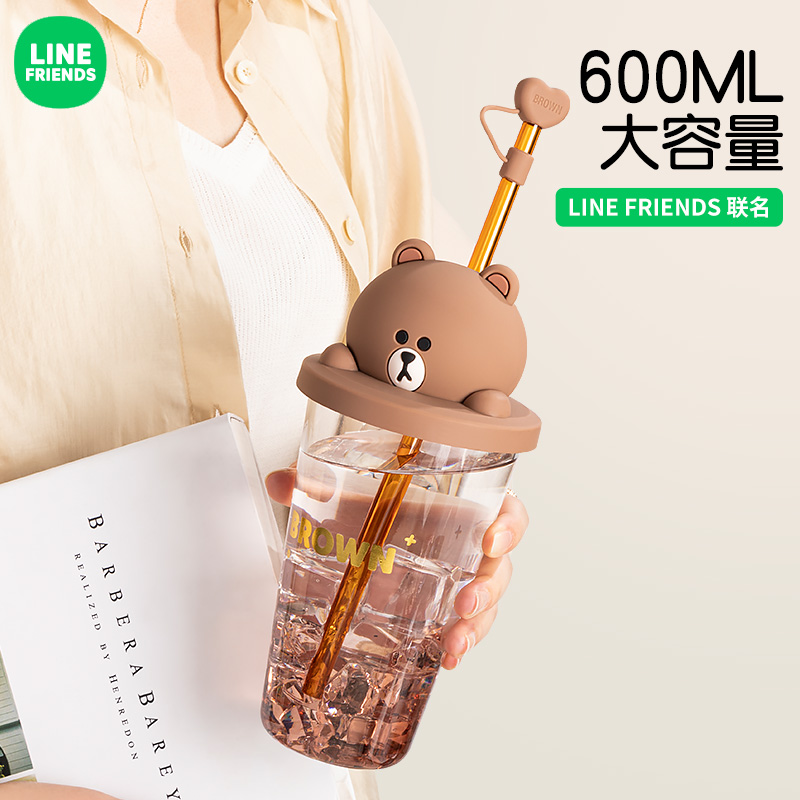 line2024新款玻璃吸管杯女生可爱高颜值大容量水杯子夏季大人家用