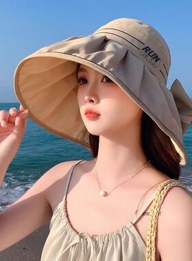 夏季遮阳帽子女款2025新款防紫外线大檐太阳帽遮脸防晒空顶渔夫帽
