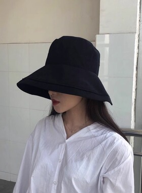 黑色渔夫帽女夏遮阳帽子海边紫外线骑车新款太阳帽防晒遮脸大帽檐