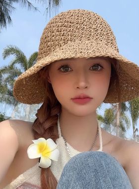 草编帽子女款2025新款网红草帽夏季防紫外线防晒遮阳帽度假太阳帽