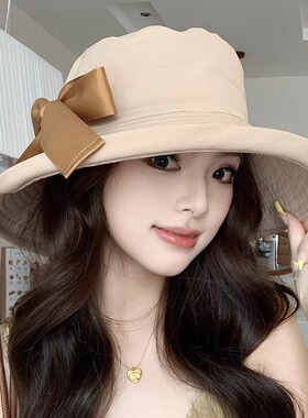 渔夫帽子女夏季2025新款蝴蝶结大檐遮阳帽时尚简约休闲防晒太阳帽