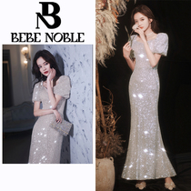 BEBE NOBLE (designer) Falate evening gown with bright sheet Temperament Presenter PIANO PLAYING GOWN