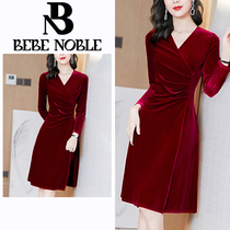 BEBE NOBLE (designer) golden velvet long sleeve dress with dress winter woman dress with red mother