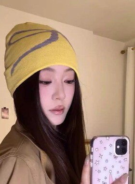 韩国ins蝴蝶结丝带印花毛线帽