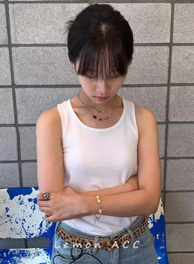 水墨国风～姜涩琪同款小众复古设计感简约弯管玉石项链锁骨链