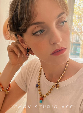 Et彩色手工琉璃金珠蘑菇项链情侣