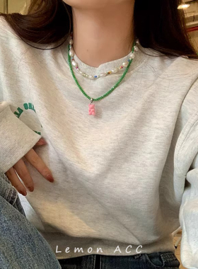 甜酷可爱淡水珍珠小熊项链