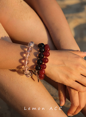 平衡守护之力白水晶茶水晶手链铜镀银粉红玉髓手串女