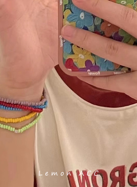 彩色串珠手链多色素圈ins女