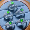 Natural A-grade jade ring for women, ice-green egg-faced ring, s925 silver inlaid, fashionable and versatile