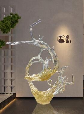 酒店大堂轻奢透明浪花树脂摆件样品屋展示中心样板间落地雕塑软装