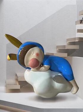 卡通网红吹泡泡女孩摆件酒店样板房客厅玻璃钢雕塑可爱公仔装饰品