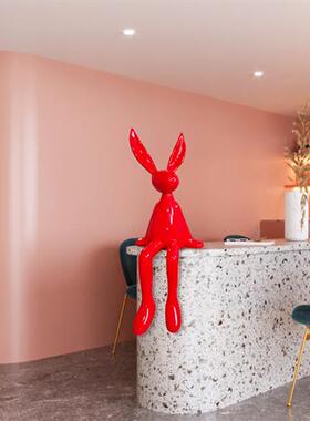 玻璃钢卡通雕塑样板间可爱动物装饰品创意公仔大号白兔子摆件坐姿